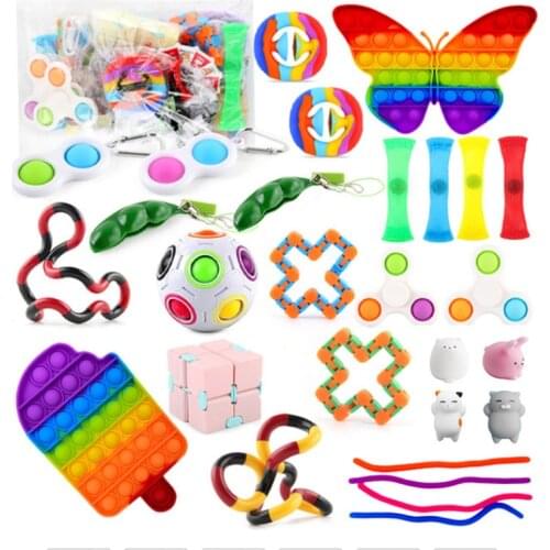 Fidget Toy Set Box Anti Stress Gift Pack Pop Push Bubble Fidget Squeeze Sensory Toy For Adults Children Stress Relief Toys