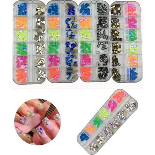 Swarovsky 120 Pcs Candy ColorsNail Art Rhinestone Set Multi Shape Crystal Non Hotfix Glass Diamond Nail Decoration