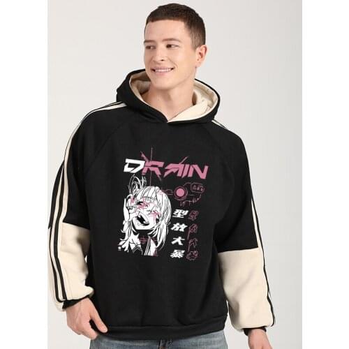 Anime Hoodie Autumn Winter Harajuku Gothic Cartoon Print Sweatshirt Men Women Streetwear Fleece Hit Color Spliced Unisex Clothes