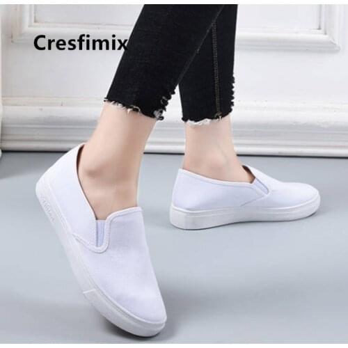 Schuhe Damen Women Fashion High Quality Anti Skid White Canvas Slip on Platform Shoes Ladies White Student School Shoes E5711b