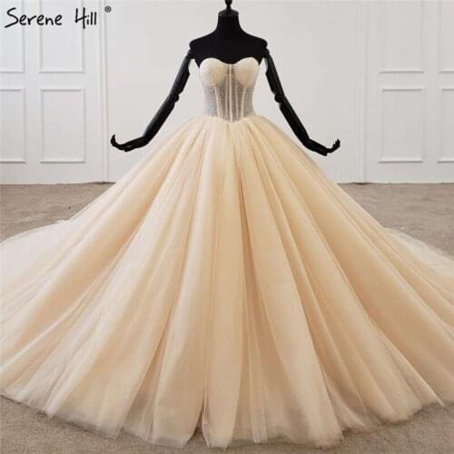 High-end Off Shoulder Luxury Champagne Wedding Dresses 2020 Sexy Beading Sequins Lace Up Bride Gowns BHX0095 Custom Made