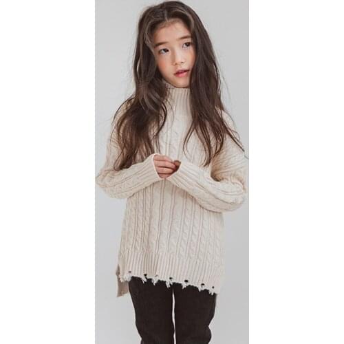 DFXD High Quality Teen Girls Long Sleeve Cotton Pullover Sweater New Fashion Autumn Turtleneck Thick Knitted Sweater 3-16Years
