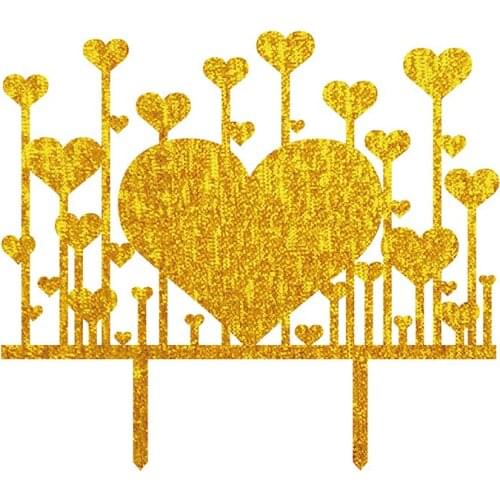 Gold Silver Love Heart Forest Acrylic Cake Flag Topper Multi Colors For Wedding Anniversary Party Cake Baking Decor
