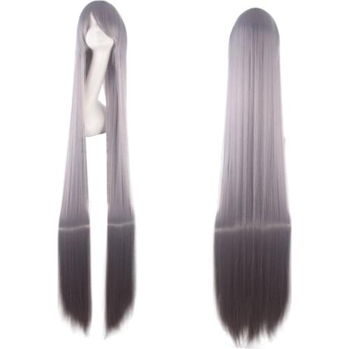 150CM 59'' gray Long Straight Wig with bangs women Heat Resistant Synthetic fake Hair Halloween party Carnival cosplay Wigs