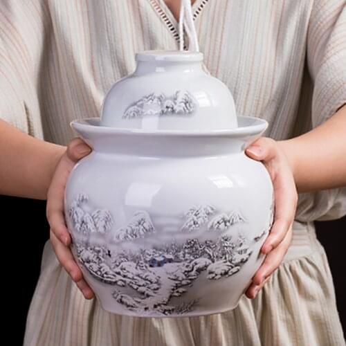 1750ml Vintage Ceramic Kimchi Jar Home Pickle Jars Vegetable and Fruit Pickled Storage Tank Food Pickling Jars Kitchen Container