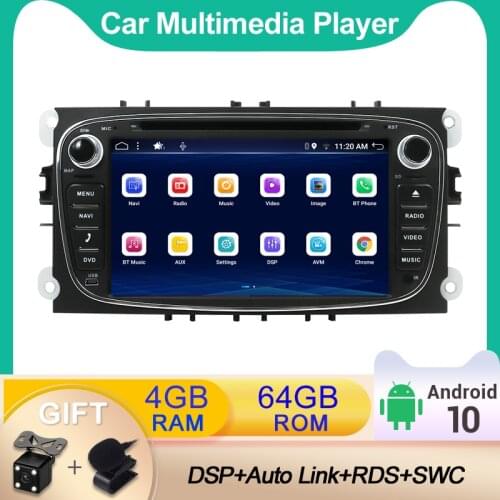2 Din DVD DSP Carplay Android 10.0 For Ford Focus/S-MAX/Mondeo/C-MAX/Galaxy Car Multimedia Player Radio Stereo Audio GPS 4G+64G