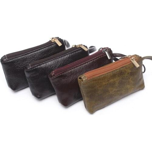 2019 Fashion top layer cowhide high quality men European and American style genuine leather wallet double zipper Coin Purses