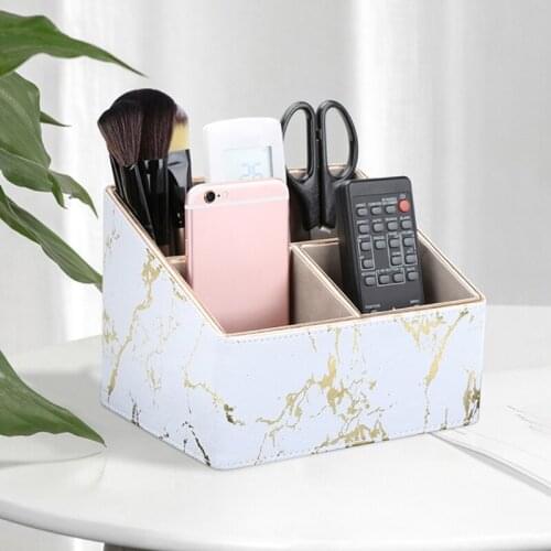 3 Grids Marble Leather Desk Stationery Organizer Pen Pencil Holder Mobile Phone 77HA