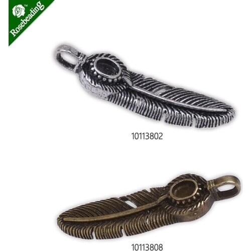 5pcs 32x8mm Vintage Style Bronze Tone Cute Peacock Feather Pendant Charm Decor,inner diameter 3.5x2.5mm,bore diameter 3mm