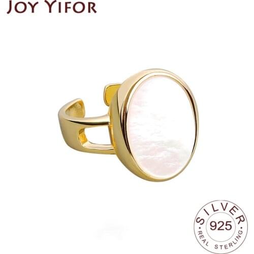 925 Sterling Silver New Simple Design Oval Stone Gold Color Rings Retro Distressed Opening Handmade Ring Fashion Fine Jewelry