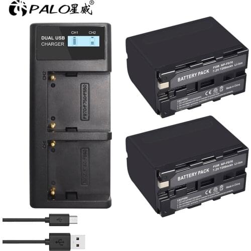 WEIHE 2Pc 7200mAh NP F970 NP-F960 Battery batterias+ Ultra Fast LCD Dual Charger for Sony NP F970 F960 F550 F570 QM91D