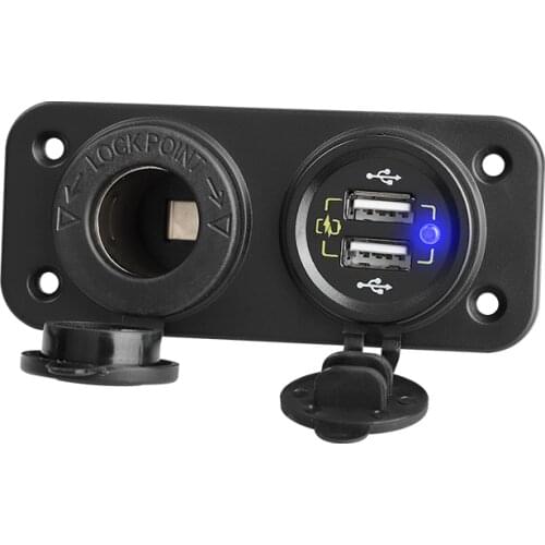 Car Charger Power Adapter Cigarette Lighter Socket Splitter Waterproof 12V 24V Dual Usb Quick Charge QC3.0 for Boat Marine,etc