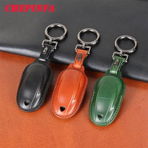 CHEPINFA Leather Car Key Cover Case For Tesla Model S Model 3 Model X Key Protector Fit Accessories