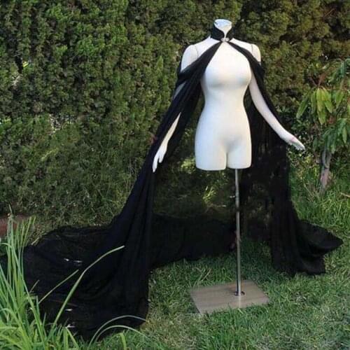 Black chiffon Elegant Women Bride Bolero Cape For Evening Dress Coat Wedding Accessories Bride Cloak Long Shawl Elf Dress Up