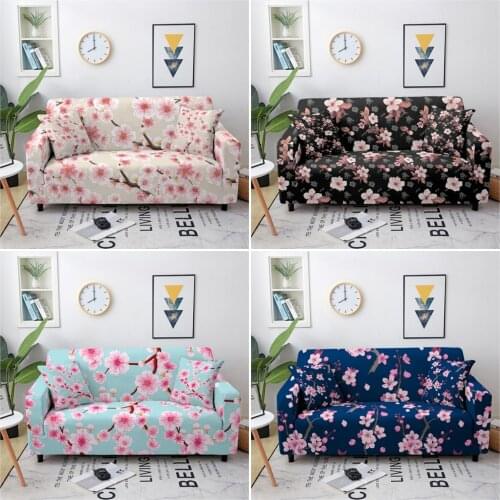 Colorful Flowers Elastic Sofa Covers for Living Room Oriental Cherry Stretch Sofa Slipcover Sectional Couch Cover Sofa Protector