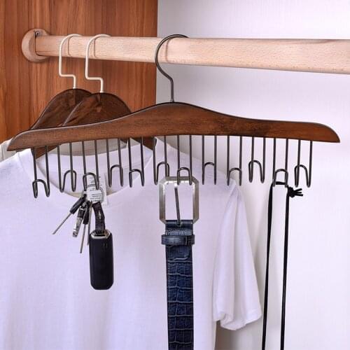 Wooden Tie Scarf Hanger Rack Organizer Belt Clothes Hanging Wardrobe Closet Holder Household Storage Accessories Supplies Stuff