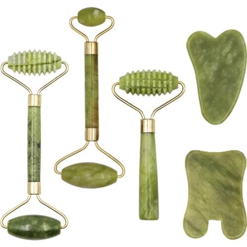 2pcs Facial Massager Roller Guasha Board Plate Natural Jade Stone Eye Neck Thin Lift Relax Slimming Face Massage Tools