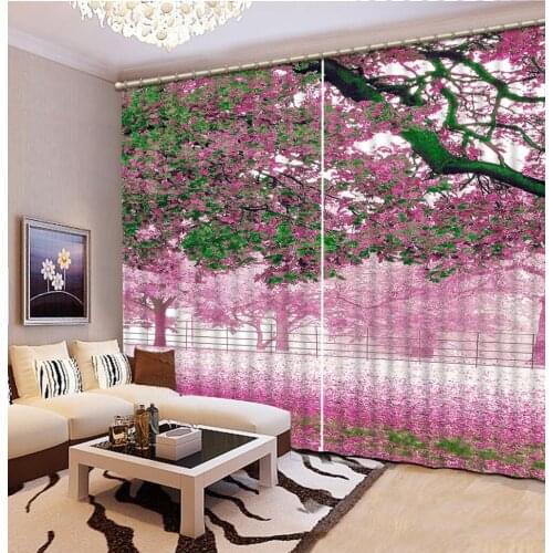 Photo 3D Curtains for Living Room Window pink curtains forest curtain