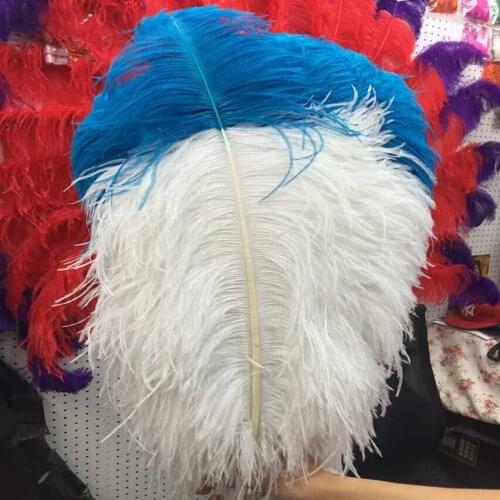 Hot 50Pcs 22-24 inch/55-60cm White + lake blue "thick stem" male ostrich feathers Plumes for Party Home Wedding Decoration