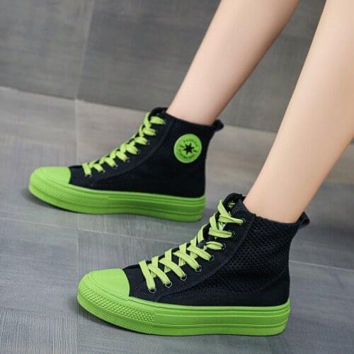 Fashion High-top Womens Canvas Shoes Summer New High-top Shoes Breathable Sneakers Women Mesh Sports and Leisure