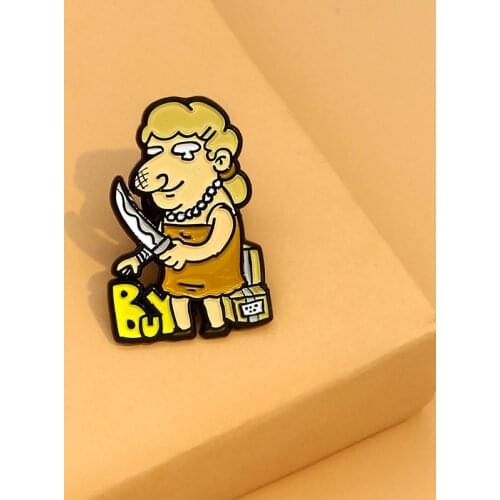 Buy whatever you want Hand chopping Shopaholic Enamel Brooch Knife gift tears big spender Lapel Pin Women Girl Jewelry Badge