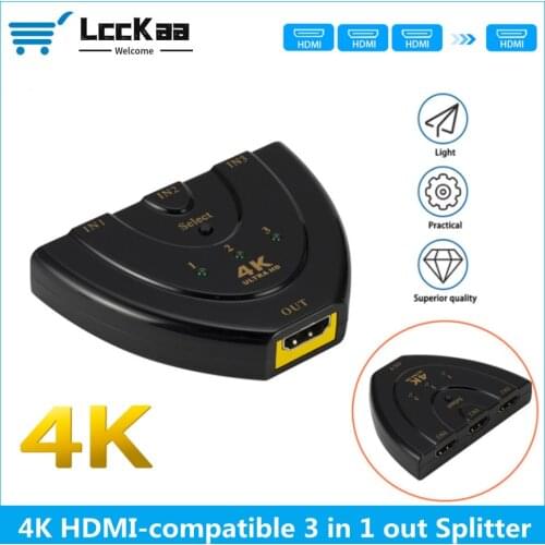LccKaa 4K*2K 3D Mini 3 Port HDMI-compatible Switch 1.4b 4K Switcher Splitter 1080P 3 in 1 out Port Hub for DVD HDTV Xbox PS3 PS4