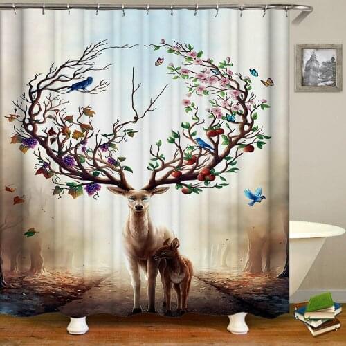 Elk Flower Elk Animal Shower Curtain Bathing Single Animal Print Waterproof Bathroom Decoration