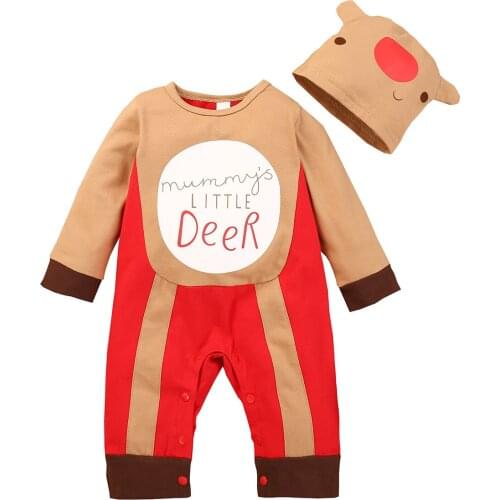 Ma&Baby 0-18M Christmas Newborn Infant Baby Boy Girl Deer Rompers Cute Hat Jumpsuit Outfits Xmas Costumes Clothing DD88