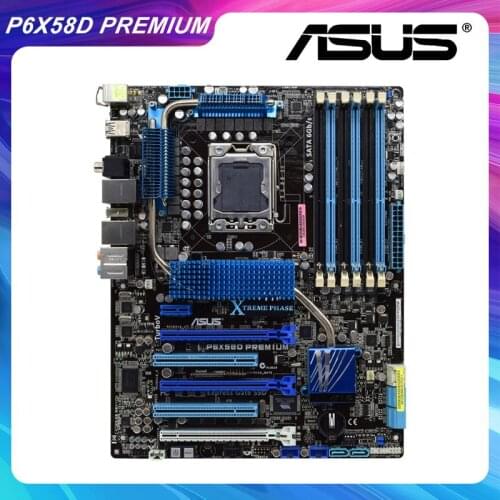 P6X58D Premium For Asus LGA 1366 Intel X58 Desktop Motherboard DDR3 Core i7 quad core processor USB3.0 UEFI BIOS Used Mainboard