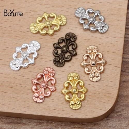 BoYuTe (200 Pieces/Lot) 12*17MM Metal Brass Stamping Flower Jewelry Accessories Diy Hand Made Materials Wholesale