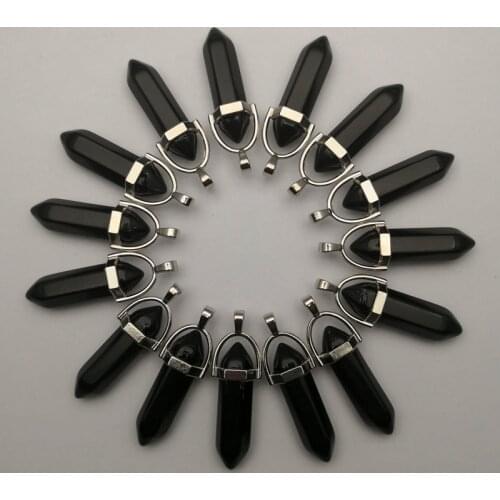 Fashion black stone crystal pillar Necklace Pendant for making Jewelry charm Ornaments accessories diy 24pcs/lot Free shipping