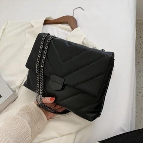 Fashion PU Leather Shoulder Bags for Women Luxury Thread Crossbody Bag Chains Design Messenger Handbag and Purse Lady Purse sa