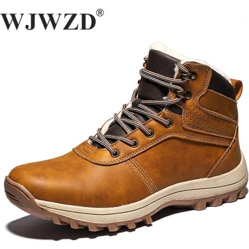Winter Warm Men Boots Genuine Leather Fur Plush Snow Boots Men Handmade Waterproof Military Ankle Boots High Top Men Work Shoes