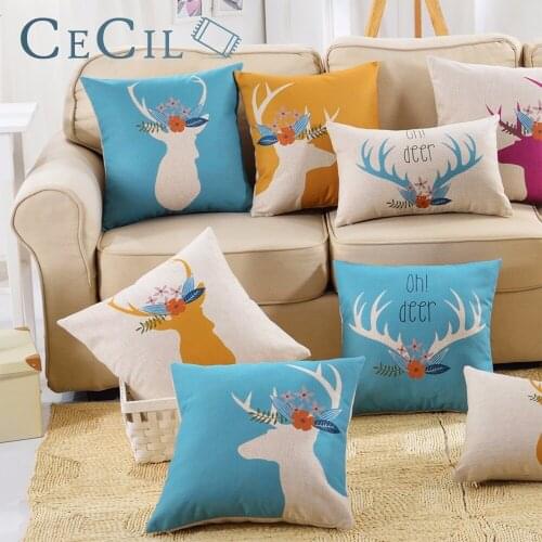 Cushion Cover Printing Christmas Animal Deer Elk Square Cushion Throw Pillowcase Home Textile For Bedroom Sofa Decoration