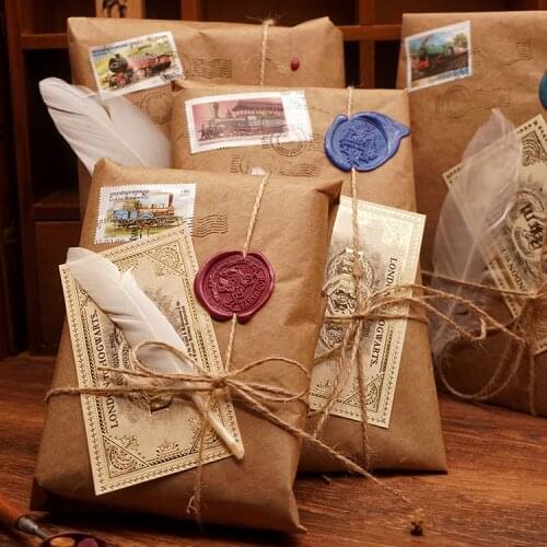 Unfinished DIY Scrapbook Vintage Stamp Train Ticket Feather Kraft Paper Bags for DIY Hand-Made Project,Gifts,Crafting