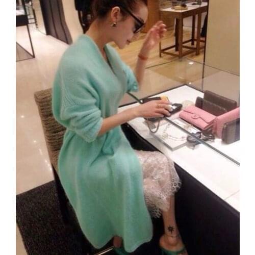 Genuine mink cashmere sweater women pure cashmere cardigan knitted mink jacket fashion winter long fur coat free shipping 017