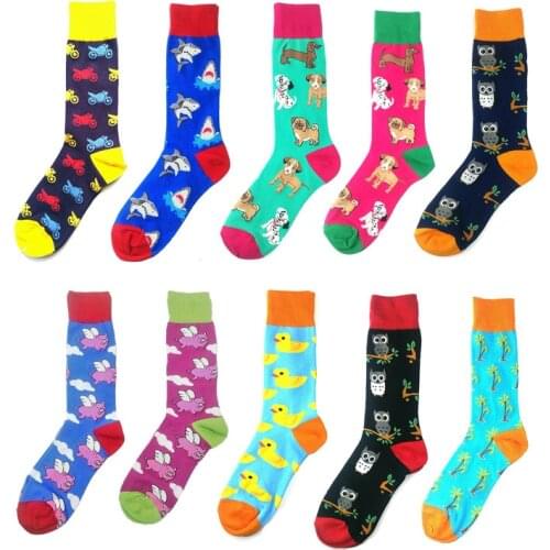 Modeager Combed Cotton Colorful Owl Duck Pig Men Cartoon Socks Funny Hip hop Cool Crew Socks Big size EU44 EU45