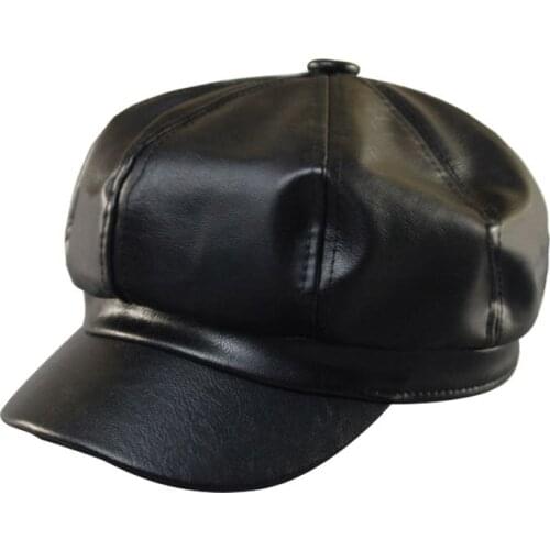 New Ladies Autumn Winter Leather Navy Cap Berets Hat Outdoor Travel Wild Retro Solid Color Octagonal Hat