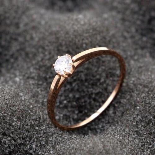 Newest Design Luxury Brand Rose Gold Color Big Zircon Crystal Couple Ring For Woman Wedding Fashion 316L Stainless Steel Jewelry