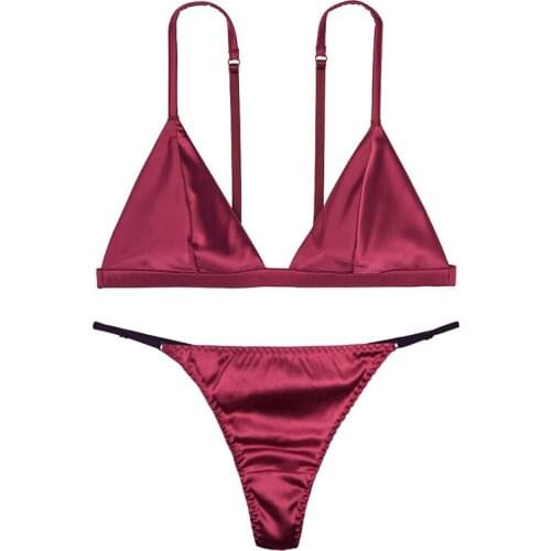 2020 New Women Bikini Soft Bra Set Ladies Comfortable Satin Silk Bra Panties Set Sexy Triangle Cup Femmes Underwear Set