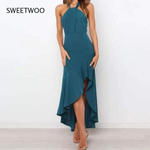 2021 Summer New Solid Color Dress Female Backless Sexy Halter Neck Suspender Big Swing Beach Casual Dress
