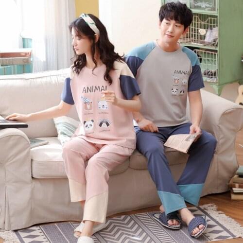 Women and men 2019 summer new style Korean cotton short sleeve trousers casual and comfortable two piece pajama sets pajamas