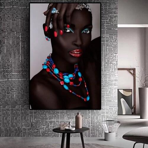 African Woman Poster Red Nails Modern Fashion Wall Decor Canvas Prints Black Lady Prints Art Pictures for Living Room