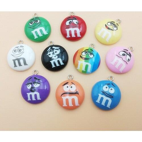 10Pcs Cartoon M Beans Candy Flatback Cabochon Resin charms pendant earrings necklace keychain DIY Fashion Jewelry Accessories