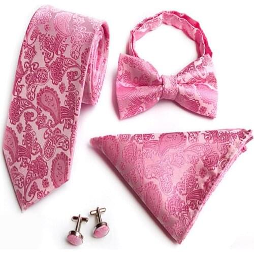 Ricnais Luxury Tie Set Floral Dot Tie Bowtie Handkerchief Cufflinks 4 pcs Men‘s Tie Set Formal Business Wedding Plaid Neck Tie