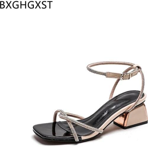 Square Toe Heels Sandals Women Crystal Shoes for Woman 2021 Block Heels Sandals Women Summer Mary Jane Shoes Women Pumps Zapatos