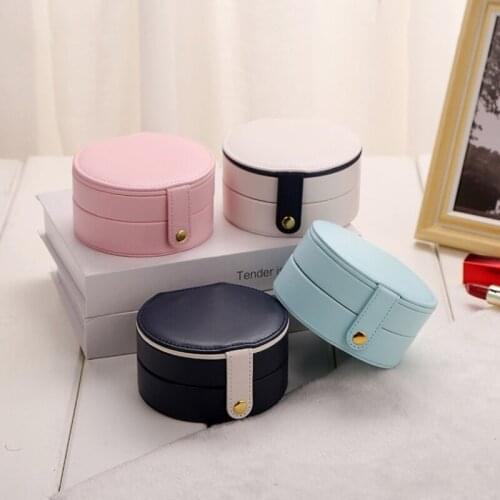 New Multifunctional Exquisite Round Portable PU Leather Jewelry Box 2Layers Small Earring Ring Leather Jewelry Packaging Box