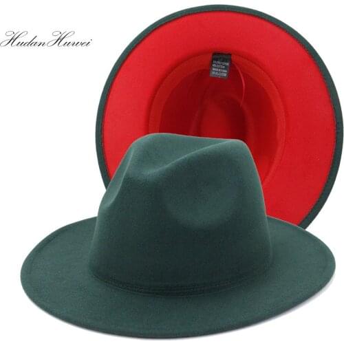 High Quality Wholesale Fall Winter New Color Dark Green Red Patchwork Woolen Felt Fedora Hat European American Jazz Panama Hat