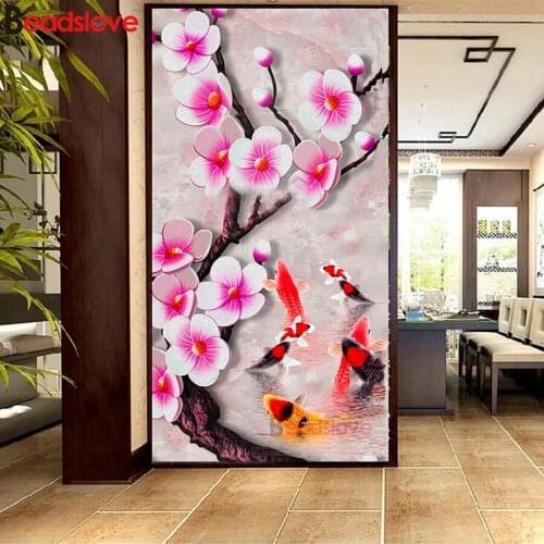 Plum koi fish picture 5D DIY Diamond Painting cross stitch full square round diamond embroidery mosaic decor home painting