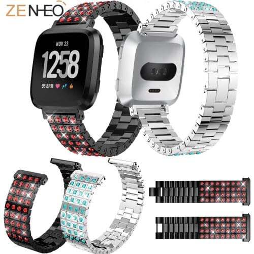 Luxury with rhinestone Replacement Band Women Stainless Steel Beads Smart Watch Bracelet for Fitbit Versa Bracelet Bangle